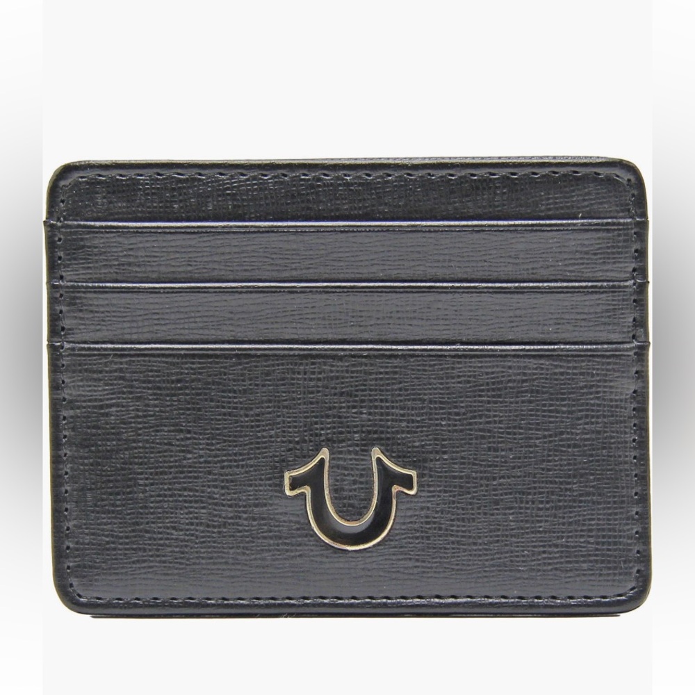 NWT True Religion Black Leather Card Holder with Logo